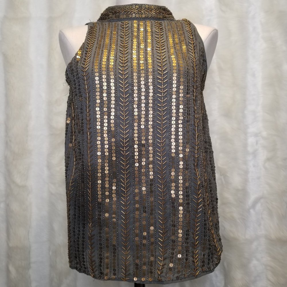 Angie Antique Gold Beaded Sequin Halter Neck Top